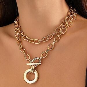 Gold Exaggerated Multilayer Statement Necklace